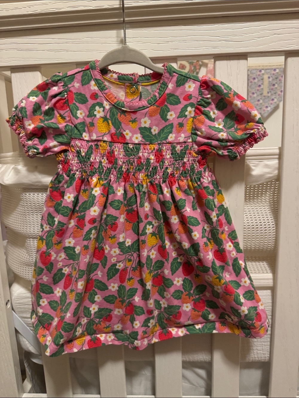Baby Boden Pink Strawberry Floral Smocked Casual Dress